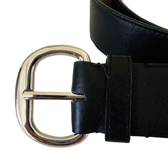 Ann Taylor Black Leather Dual Ring Belt Womens Large Silver Buckle & Design - Picture 8 of 14